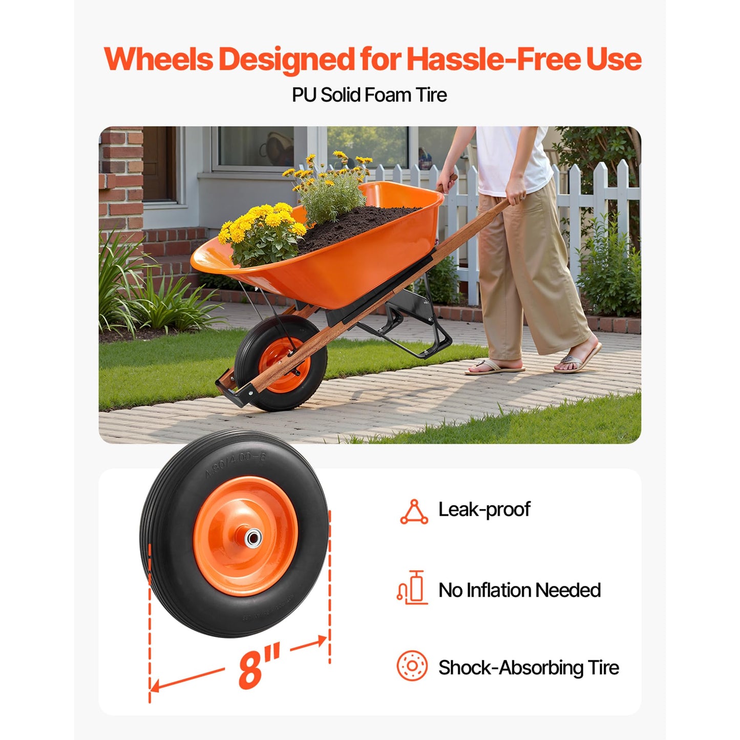 Happybuy Wheelbarrow Cart, 6 Cu. Ft. Load & 330 lbs Capacity, One Wheel Garden Dump Cart Wheel Barrow with Metal Handle & 16" Wide Track Wheels, Easy Loading Utility Yard Cart & Wagons for Lawn Farm