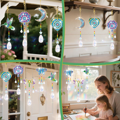 YUNVI 6 Pcs Diamonds Paintings Suncatcher, Double Sided 3D Diamonds Paintings Wind Chime Paint by Number, Diamond Paintings Hanging Ornaments for Adults Home Garden
