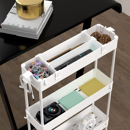 SPACELEAD Slim Storage Cart 4 Tier,Bathroom Organizer Rolling Utility, Mobile Shelving Unit Slide Out for Office, Kitchen, Laundry Room & Narrow Places,White