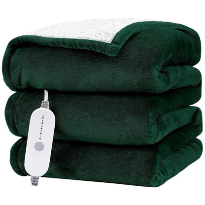 HYLEORY Heated Electric Blanket Queen 84"x90" Soft Fleece & Flannel with 5 Heating Levels & 10 Hours Timer Auto Shutt Off, ETL Certified, Washable，Heated Blanket for Body-Dark Green