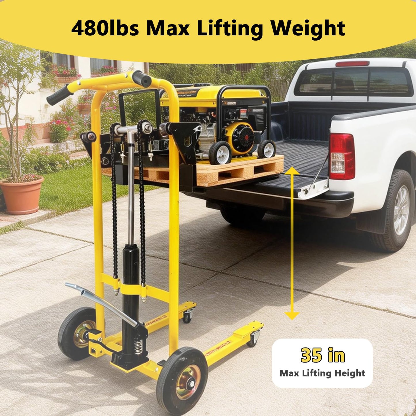 Hydraulic Lift Table Cart, 480 Lbs Capacity 35" Max Lift Heavy-Duty Hydraulic Material Lift, Portable Steel Platform Lift Cart w/ 9" Swivel Casters, Hydraulic Pallet Jack Table for Material Handling