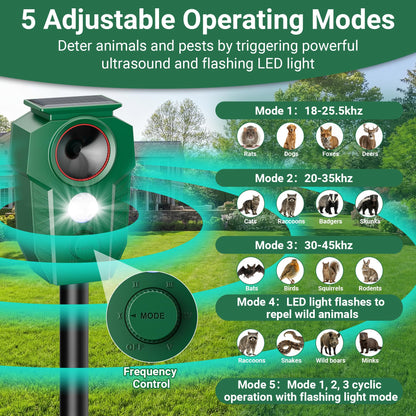 Peepst Solar Ultrasonic Animal Repellent with Motion Sensor & LED Lights – Waterproof Outdoor Deer Repellent Device for Yard, Garden & Lawn – Effective Against Cats, Coyotes, Raccoons & Dogs