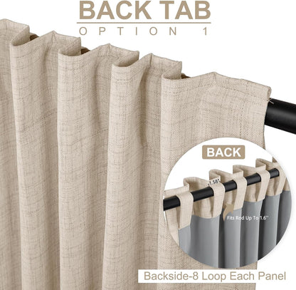 Skiennix 100% Blackout Linen Curtains - Thermal Insulated Drapes for Bedroom | 50" W x 108" L, Oatmeal