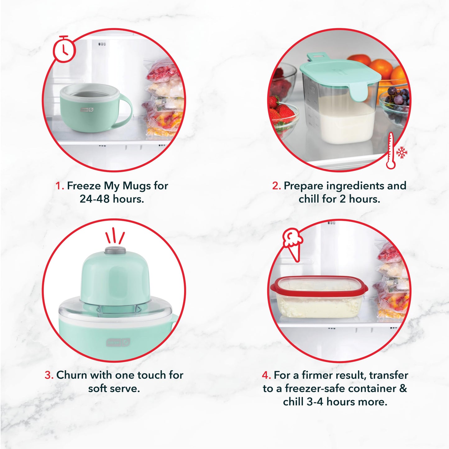 Dash My Mug Ice Cream Maker - Makes Single Serving of Gelato, Frozen Yogurt, Sorbet & More - Easy to Clean & Use - Aqua, 2 Bowls