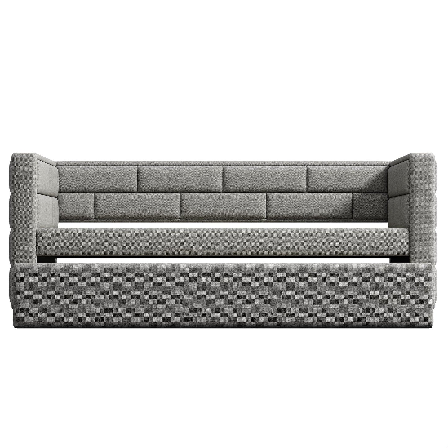 GDFStudio Twin Upholstered Daybed with Trundle, Fabric Daybed Frame with Padded Back and Sides, Pull-Out Sofa Bed for Living Room Bedroom Guest Room, Gray