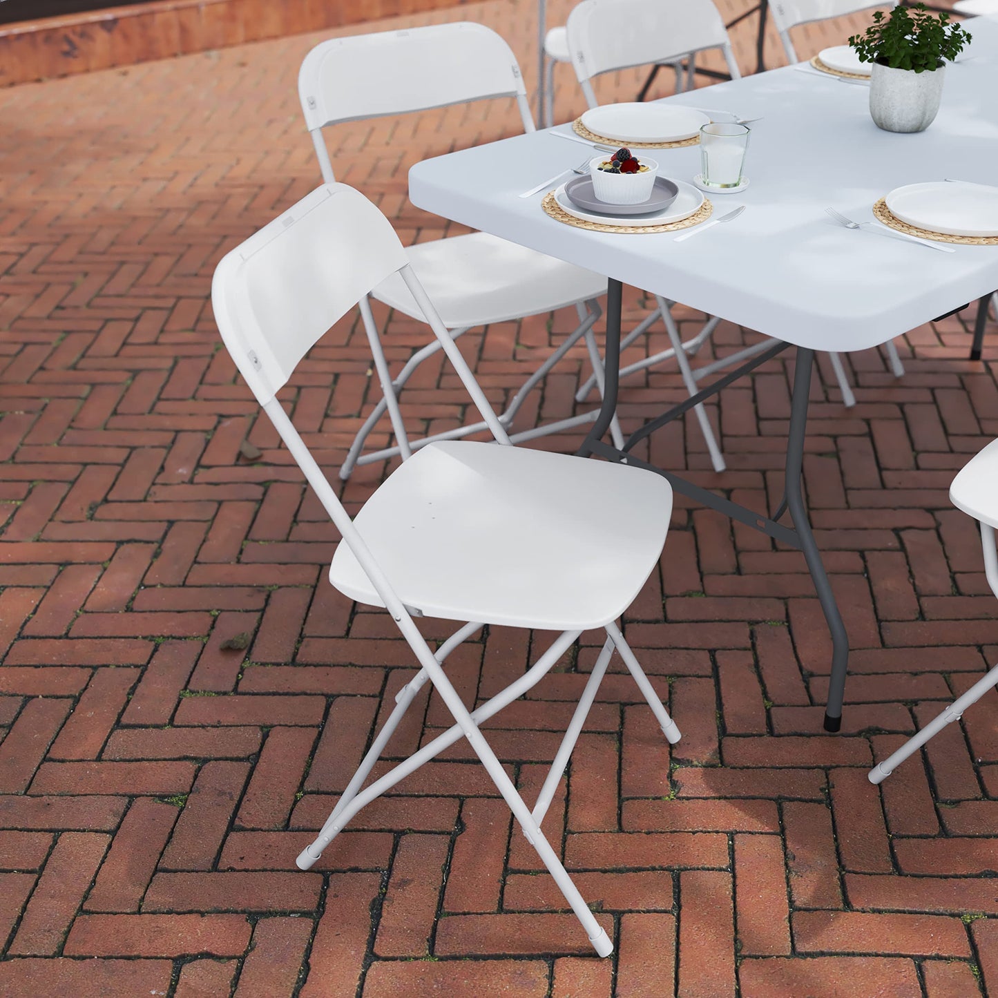 UPGORILO Set of 10 Folding Plastic Chairs in White - 650 lbs. Static Weight Capacity per Chair