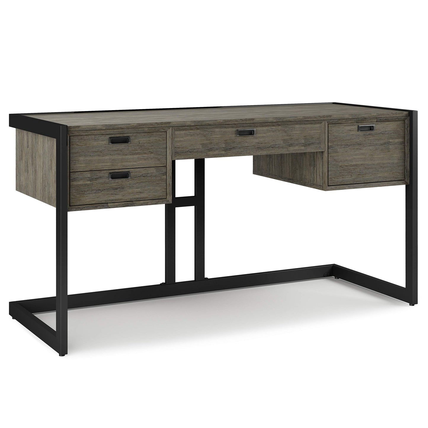 SIMPLIHOME Hampden SOLID ACACIA WOOD Modern Industrial 60 Inch Wide Desk in Weathered Grey, For the Office Desk, Writing Table, Workstation and Study Table