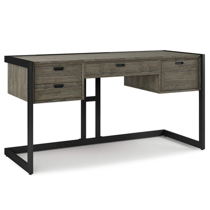 SIMPLIHOME Hampden SOLID ACACIA WOOD Modern Industrial 60 Inch Wide Desk in Weathered Grey, For the Office Desk, Writing Table, Workstation and Study Table