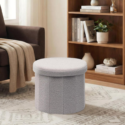15" Round Storage Ottoman, Foldable Foot Stool with Hidden Storage&Folding Ottoman for Living Room Bedroom, Portable