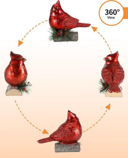 iStatue Red Cardinal Bird Figurines - Set of 2 Realistic 6.3'' Resin Statues for Holiday Home Decor