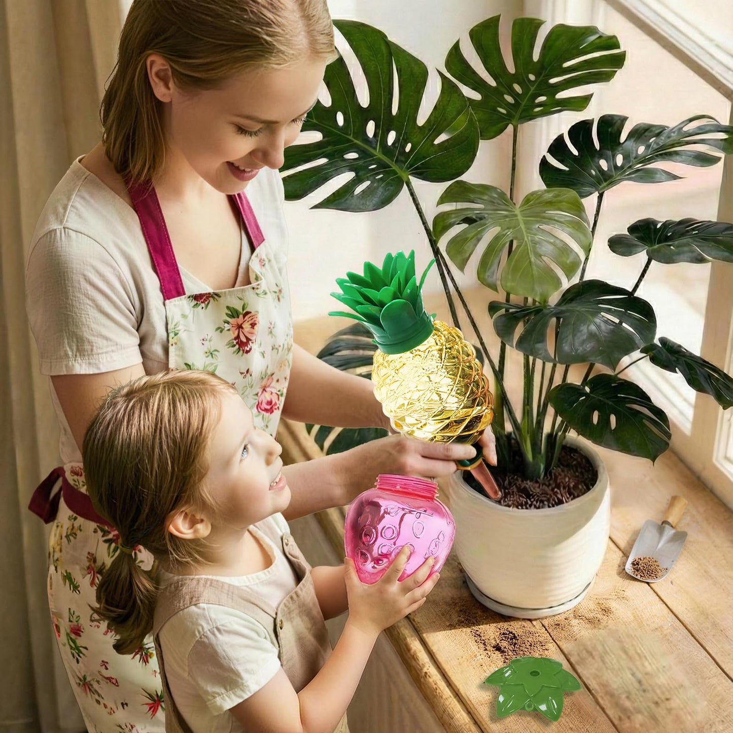 Extra Large Plant Watering Globes for Plants - 19oz Plant Watering Devices, Vacation Self Watering Globes with Slow Release, Indoor Plant Watering Bulbs, Plastic, 2-Pack(1 Pineapple & 1 Strawberry)