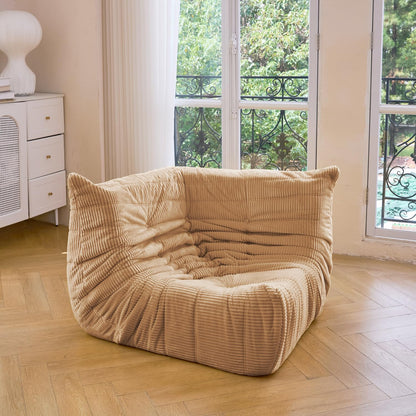 N&V Fireside Corner Chair, Mid Century Armless Floor Sofa, Soft Premium Corduroy Floor Lounge Chair, Foam Sofa Accent Chair for Living Room Bedroom and Office (Beige)