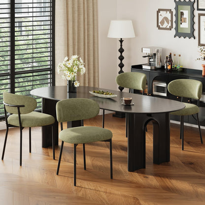 Upholstered Dining Chairs Set of 4, Modern Fabric Kitchen Chairs with Curved Backrest and Cushioned Seat, Sturdy Metal Legs, Modern Dining Chairs for Kitchen Dining Room, Living Room,Green
