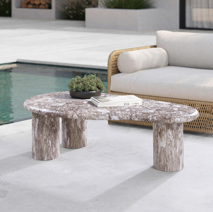Meridian Furniture 99095Brown-CT Sassari Collection Art Deco Indoor/Outdoor Concrete Coffee Table in Marble Finish, 47.5" W x 24" D x 16" H, Brown