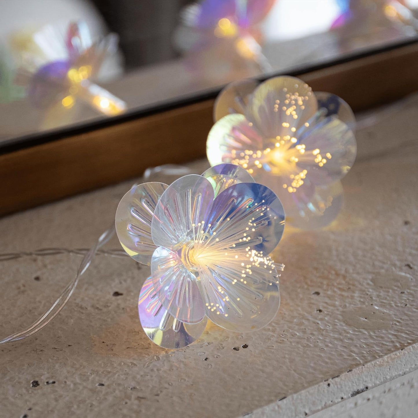 13ft 20 YOLIGHT Fiber Optic Flower String Lights Battery Operated with Timer, LED Flower Garland Lights Fairy Decor