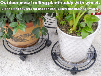 lucpur 3 Packs 13.5" Metal Plant Caddy with Wheels Large Rolling Plant Stands Indoor Wheeled Plant Dolly Heavy-duty