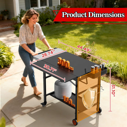 AOKEMAi Grill Table for Oon Pizza Oven Accessories, Ninja Pizza Oven Table with Extendable Desk - Fit Gozney, Solo Stove, Durable Outdoor Grill Cart Stand with Food Prep Topping Station for Backyard