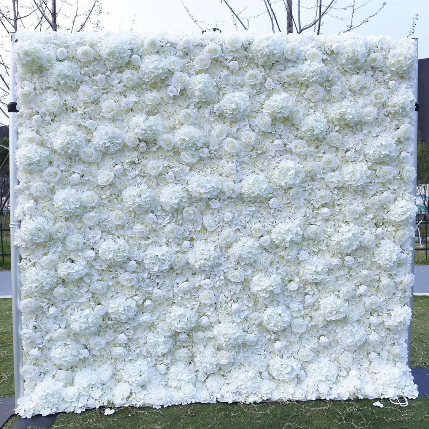 White Rose Hydrangea Artificial Flower Wall Backdrop Panels,Handmade Romantic Large Wedding Backdrop 3D Floral Wall Fabric Flower Wall For Party Baby Shower Bridal Wedding Bac,3m*3m/10*10FT