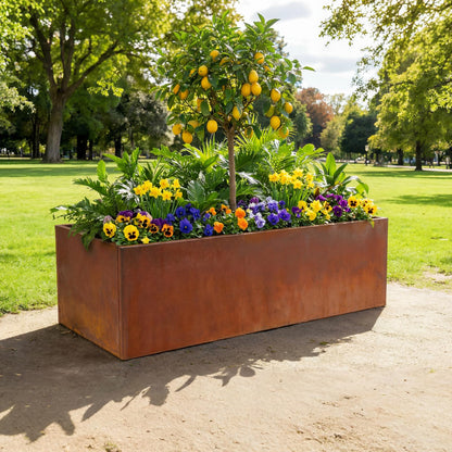 RimCereal Extra Large Steel Trough Planter Box for Outdoor 20" x 46" x 20" Heavy-Duty Raised Garden Bed for Tall Plants Privacy Screening & Modern Landscape Design Commercial