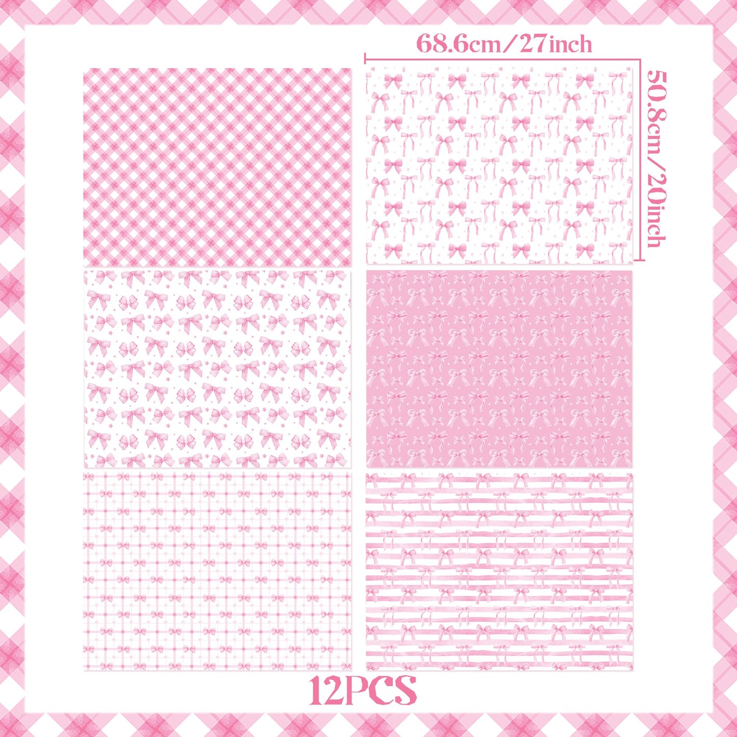 Thirty and Thirsty 12 Sheets Pink Bow Wrapping Paper Coquette Gift Wrap Paper Pink Bows Girly Wrapping DIY Crafts Papers Coquette Birthday Party Favors Supplies