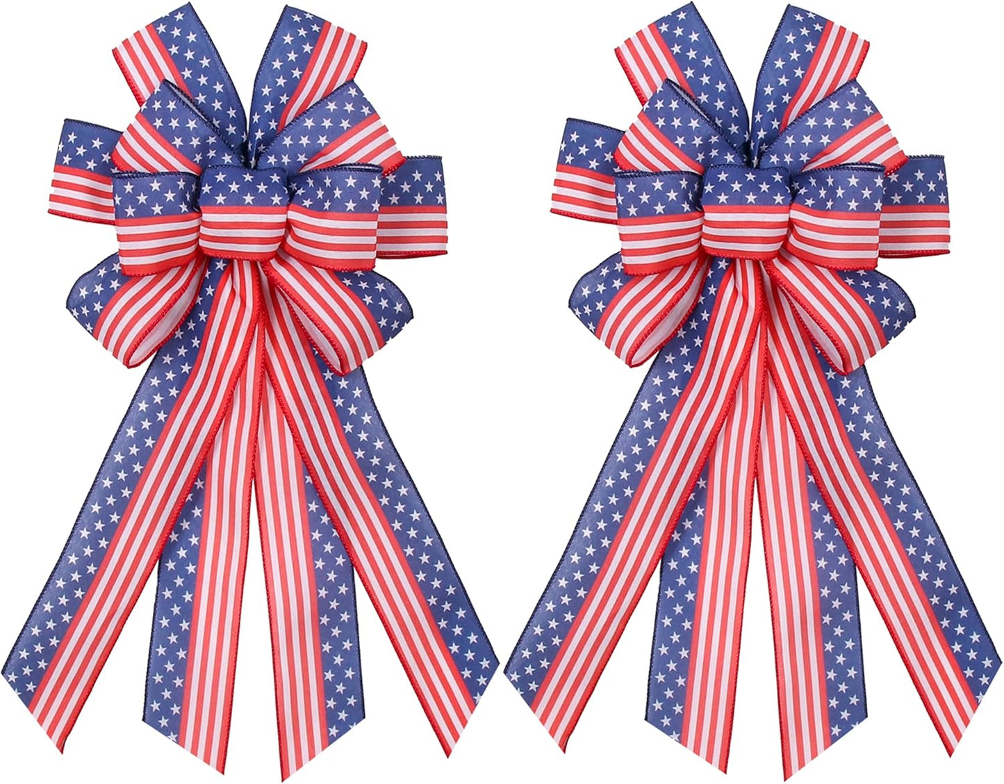 Skiennix Large Patriotic Wreath Bows - Star & Stripe American Flag Design | 20" x 12" Red & Blue Burlap for Holidays