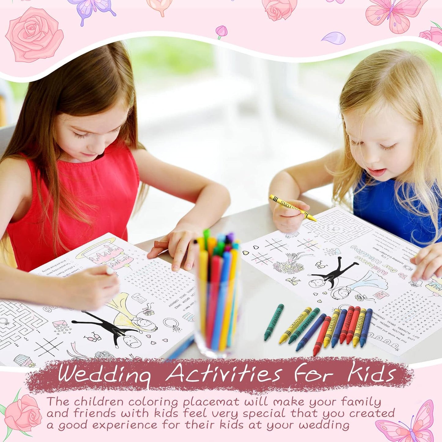 24 Set 24 24 Packaged 15.7''x11'' Pasimy Wedding Activity for Kids Including Pcs Wedding Coloring Placemats Books