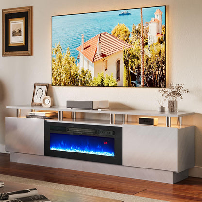 oneinmil Fireplace TV Stand with 36” Electric Fireplace, 2 Tier TV Console Stand for TVs Up to 90"", LED Light Entertainment Center, Fireplace for The Living Room TV Stand, Black, 80''