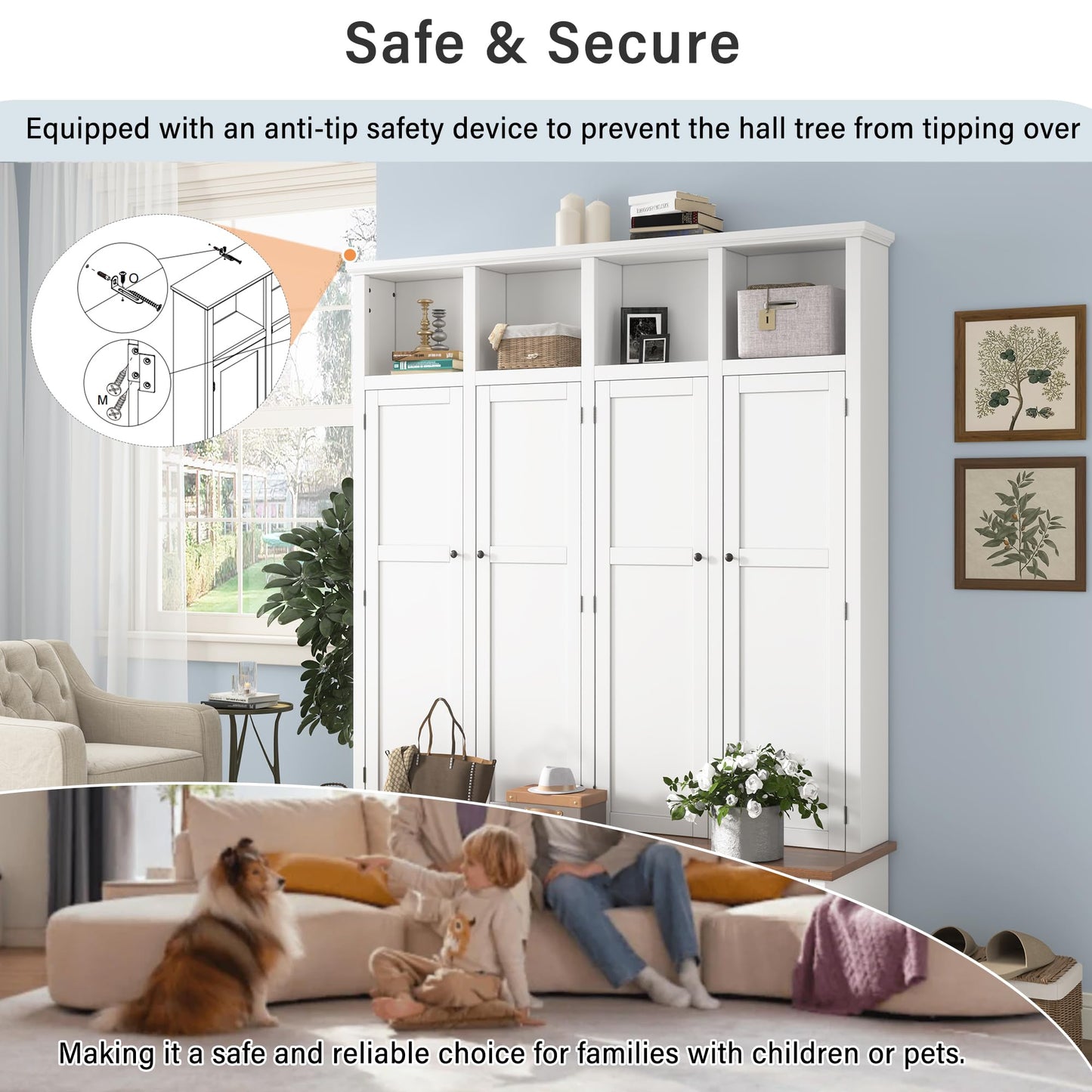 Hall Tree with Bench and Shoe Storage, Entryway Coat Rack with Cabinet, 4-in-1 Mudroom Bench with Hooks and Open Cubbies, Clothes Rack for Hanging Closet, Entryway Organizer for Hallway Living Room,A1