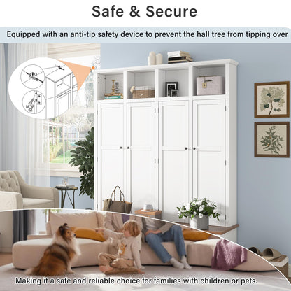 Hall Tree with Bench and Shoe Storage, Entryway Coat Rack with Cabinet, 4-in-1 Mudroom Bench with Hooks and Open Cubbies, Clothes Rack for Hanging Closet, Entryway Organizer for Hallway Living Room,A1