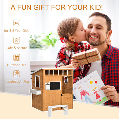 Outsunny Wooden Playhouse for Kids Outdoor with Working Door, Windows, Mailbox, Bench, Flowers Pot Holder, 48" x 42.5" x 53", Yellow