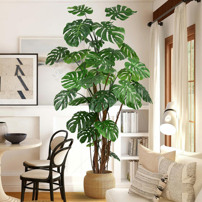Roselywed Artificial Monstera Deliciosa Tree 8FT with 27 Split Leaves Realistic Tropical Swiss Cheese Plant 94 Inch Tall Large Fake Faux Palm Black Pot for Indoor Home Office Porch Mall Hotel Decor