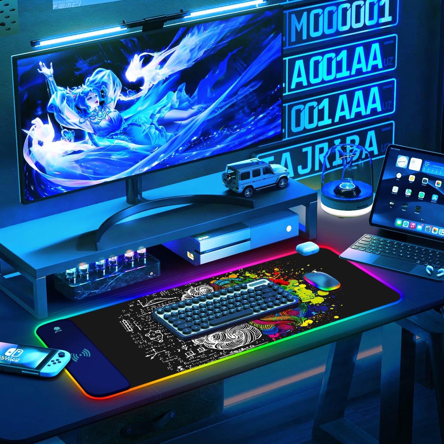 ToLuLu RGB Gaming Wireless Charging Mouse Pad, 5/7.5/10/15W 10 Light Modes LED Mouse Pad Computer Keyboard Mat Mousepad, 800x300x4MM Extended Large Desk Mat for Gaming, MacBook, Laptop, PC, Galaxy