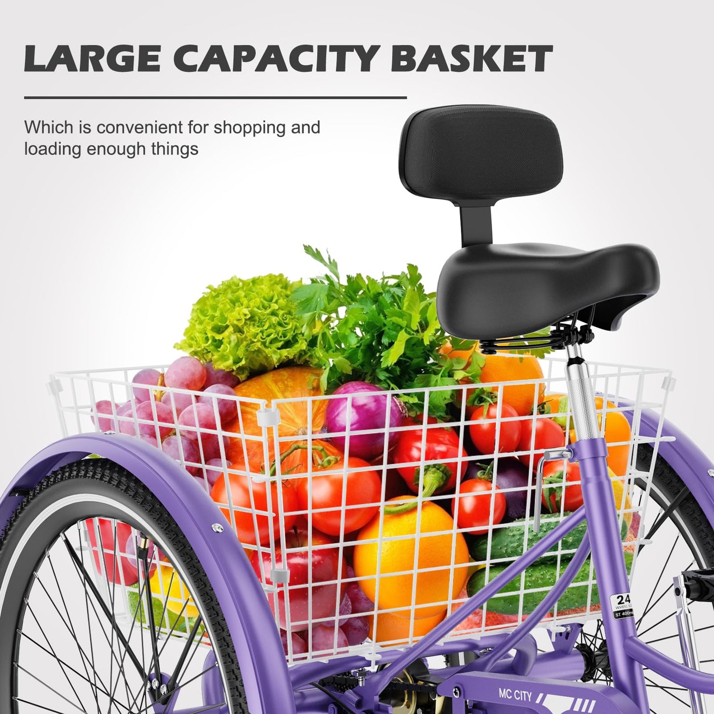 EOYOBIKE Adult Tricycle 3-Wheel Cruiser Bike, Low Step-Through, Heavy-Duty Comfort Trike with Adjustable Handlebar & Spring Saddle, Large Rear Basket, for Seniors & Adults (Amethyst Dusk, 26" Tire)
