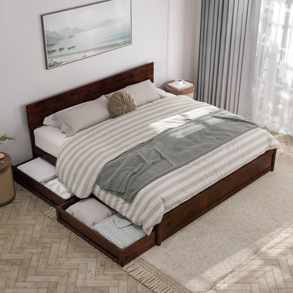 AFI, Wesley King Platform Bed with Panel Footboard & Storage Drawers, Walnut