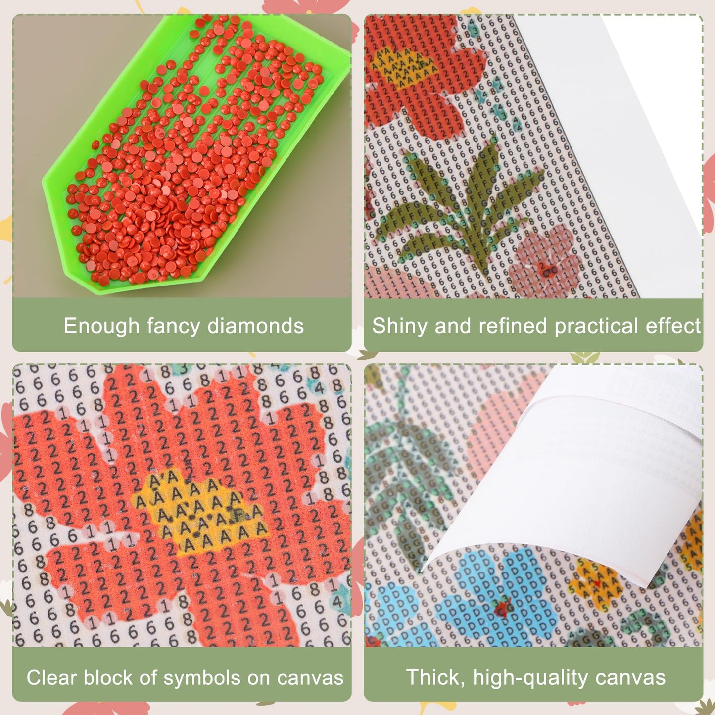 Yeaqee 4 Pcs Diamond Art Kits DIY Painting for Adult Aesthetic Wall Diamond Crafts Aesthetic Room Decor Cute Painting Pictures 5d Craft Wall Decor for Home 10 x 11.8''(Floral)