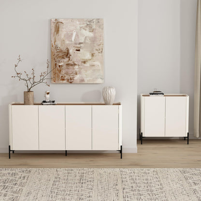Manhattan Comfort Abbey 2 Piece Set, 67" Sideboard and Accent Cabinet with Adjustable Shelves, Modern Tray Top Design, Soft Close Doors, Ideal for Dining, Living Room, and Bedroom, Maple and Off White