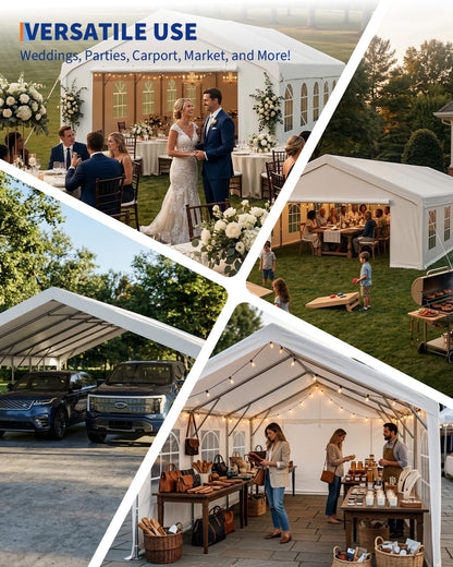 20x40 FT Heavy Duty Party Tent, Galvanized Steel Outdoor Canopy with Mesh Screen & Roll-Up Dual Doors, Waterproof Wedding Event Shelter, Removable Sidewalls & Windows