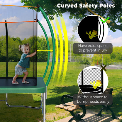 Lyromix 14FT Outdoor Rectangle Trampoline for Kids and Adults, Rectangular Trampoline with Curved Poles, Pumpkin Trampolin with Light, Sprinkler, Soccer and Storage Bag