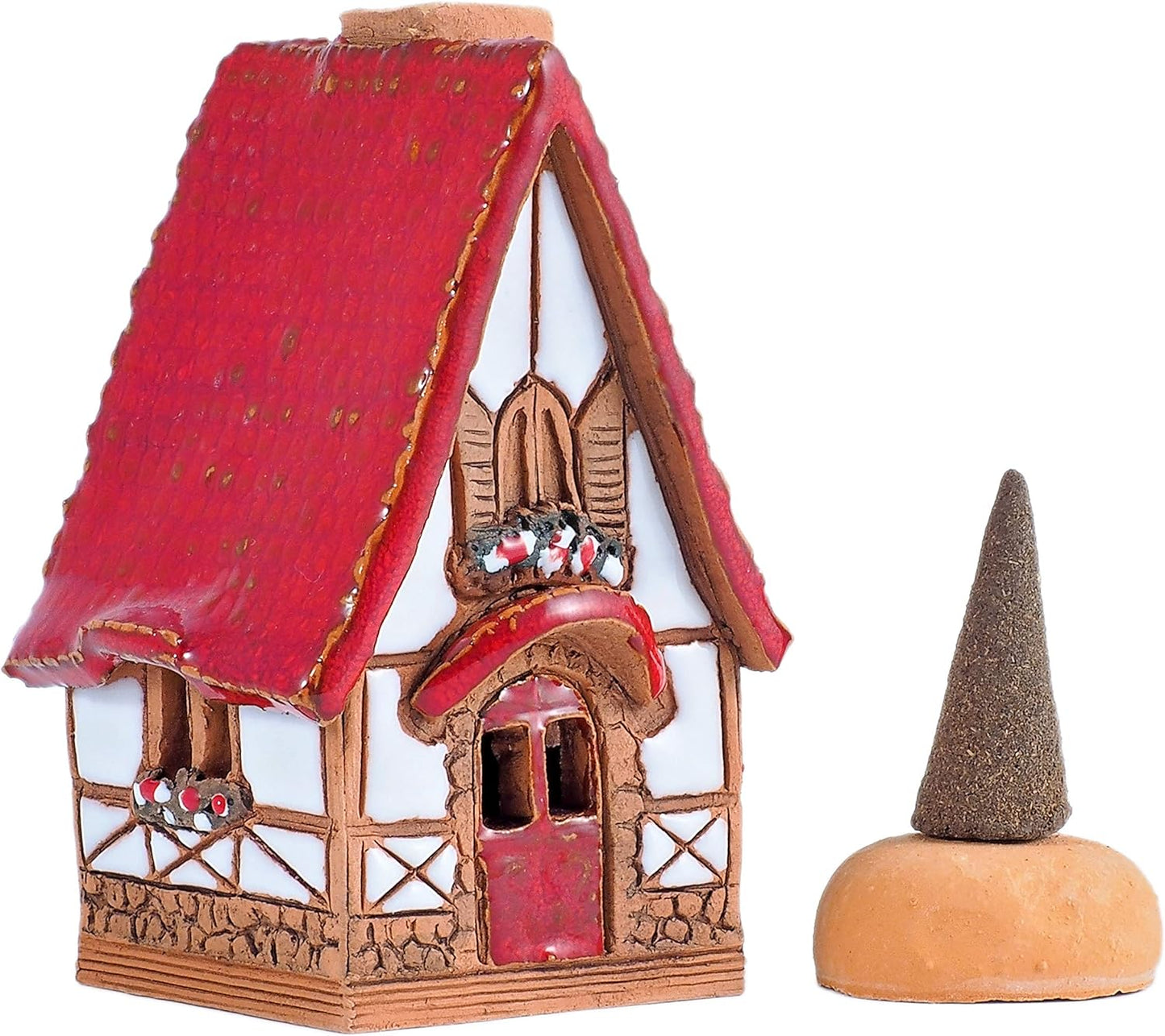Ceramic Houses Collection - Miniature Fantasy House - Room Decoration - Cone Incense Holder R504WR