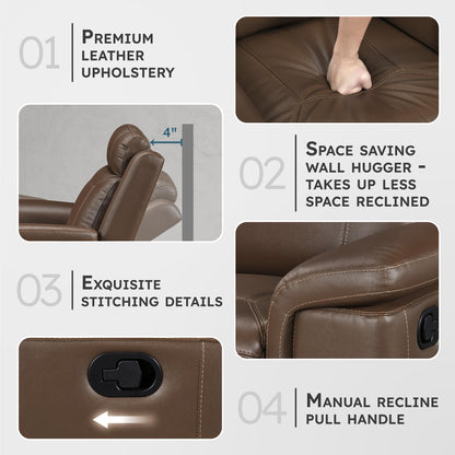 Lexicon Top Grain Leather Match Manual Reclining Sofa, Wall Hugger Reclining Sofa, Overstuffed Armrest, for Living Room/Theater Seating/Apartment, Easy Assembly, Camel