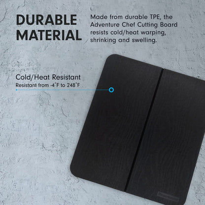 Messermeister Adventure Chef Folding Faux Wood Cutting Board, Black - Durable TPE - Resists Cold/Heat Warping, Shrinking & Swelling - Compact & Portable - 10.75 x 9.5”