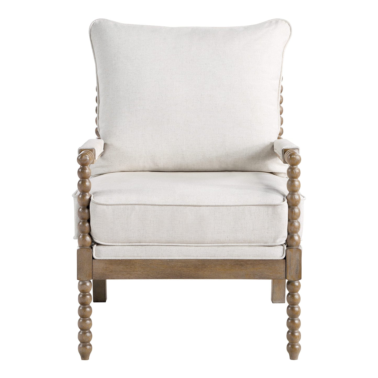 OSP Home Furnishings Fletcher Spindle Accent Chair with Rustic Brown Finish, Linen Upholstery
