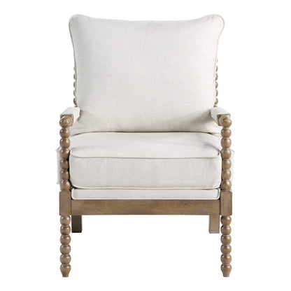 OSP Home Furnishings Fletcher Spindle Accent Chair with Rustic Brown Finish, Linen Upholstery