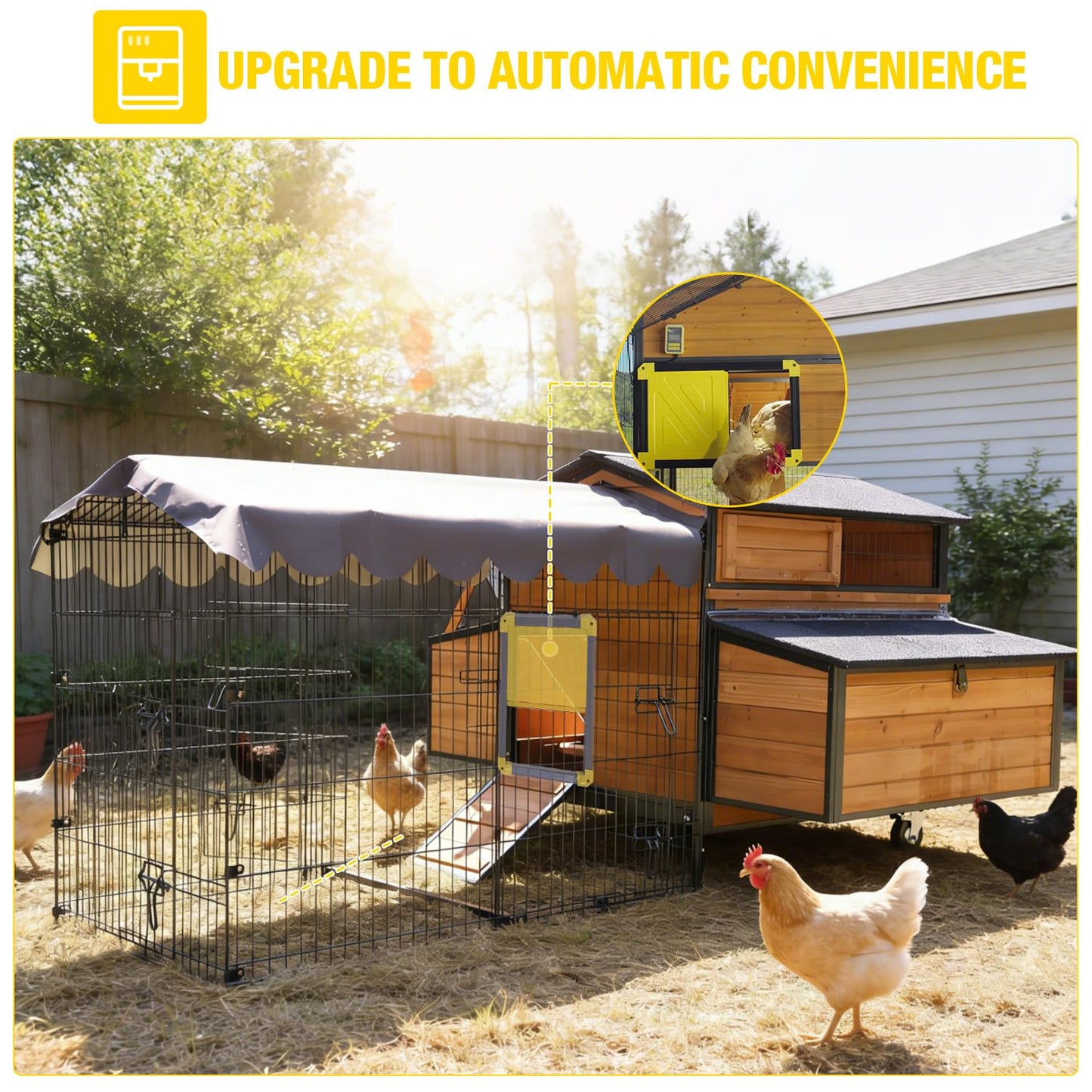Large Mobile Chicken Coop with Run, Wheels & Leakproof Pull-Out Tray – Weatherproof Hen House with Nesting Box for Chickens, Ducks, Rabbits