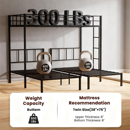 Mixcous Triple Bunk Bed Twin XL Over Twin & Twin, Heavy Duty Metal Bed Convertible to 3 Beds for Teens & Adults, Bunk Bed Frame with Adjustable Ladder, Noise-Free, Ideal for Space-Saving Needs, Black