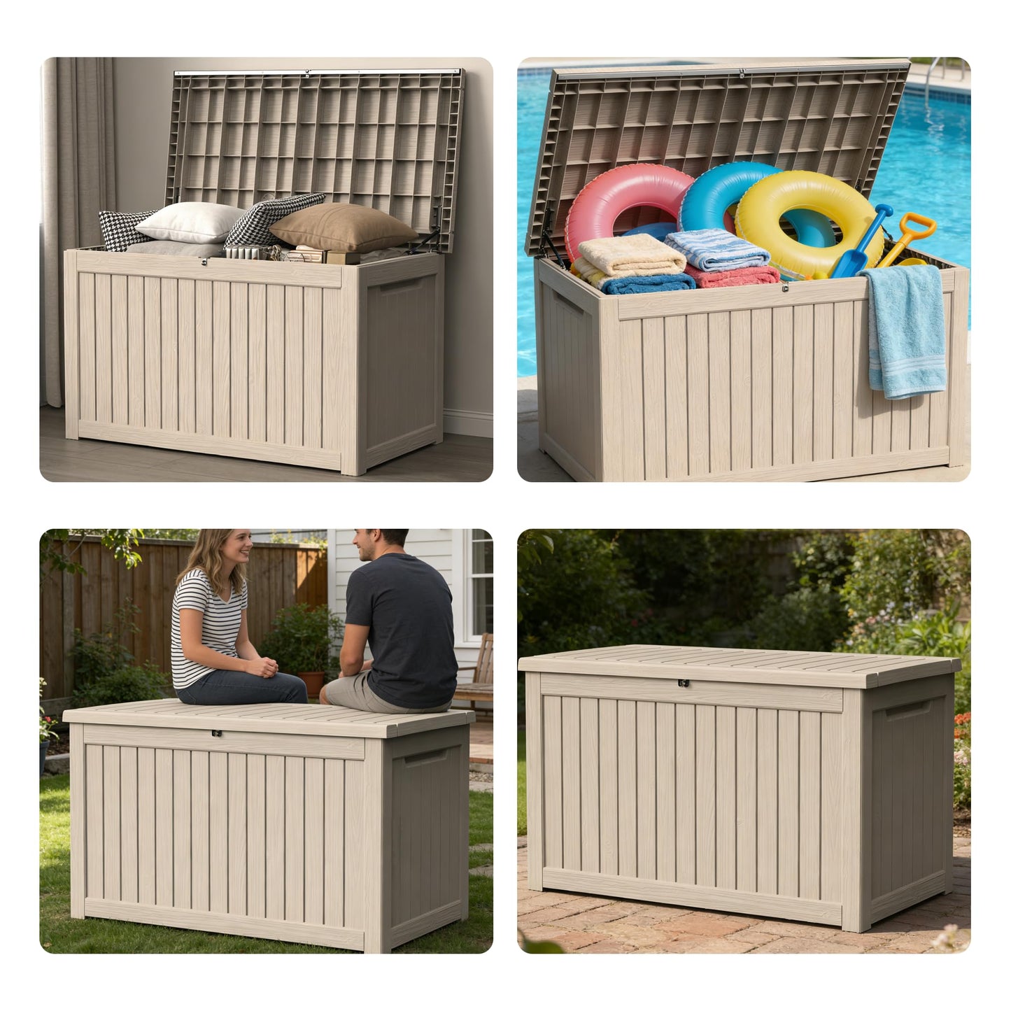 Decksplore 270 Gallon Outdoor Storage Box Resin Deck Box All Weather Waterproof Large Lockable Storage Container Deck Box for Patio Furniture, Garden Tools, Lockable, Grey