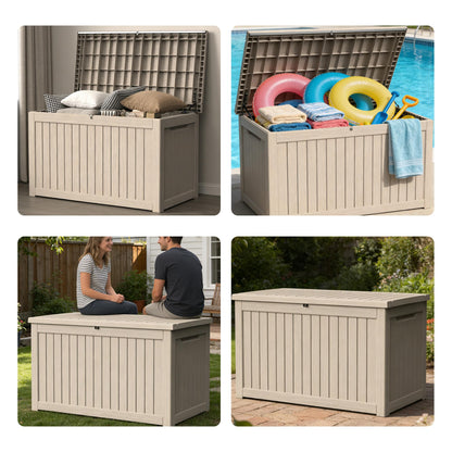 Decksplore 270 Gallon Outdoor Storage Box Resin Deck Box All Weather Waterproof Large Lockable Storage Container Deck Box for Patio Furniture, Garden Tools, Lockable, Grey