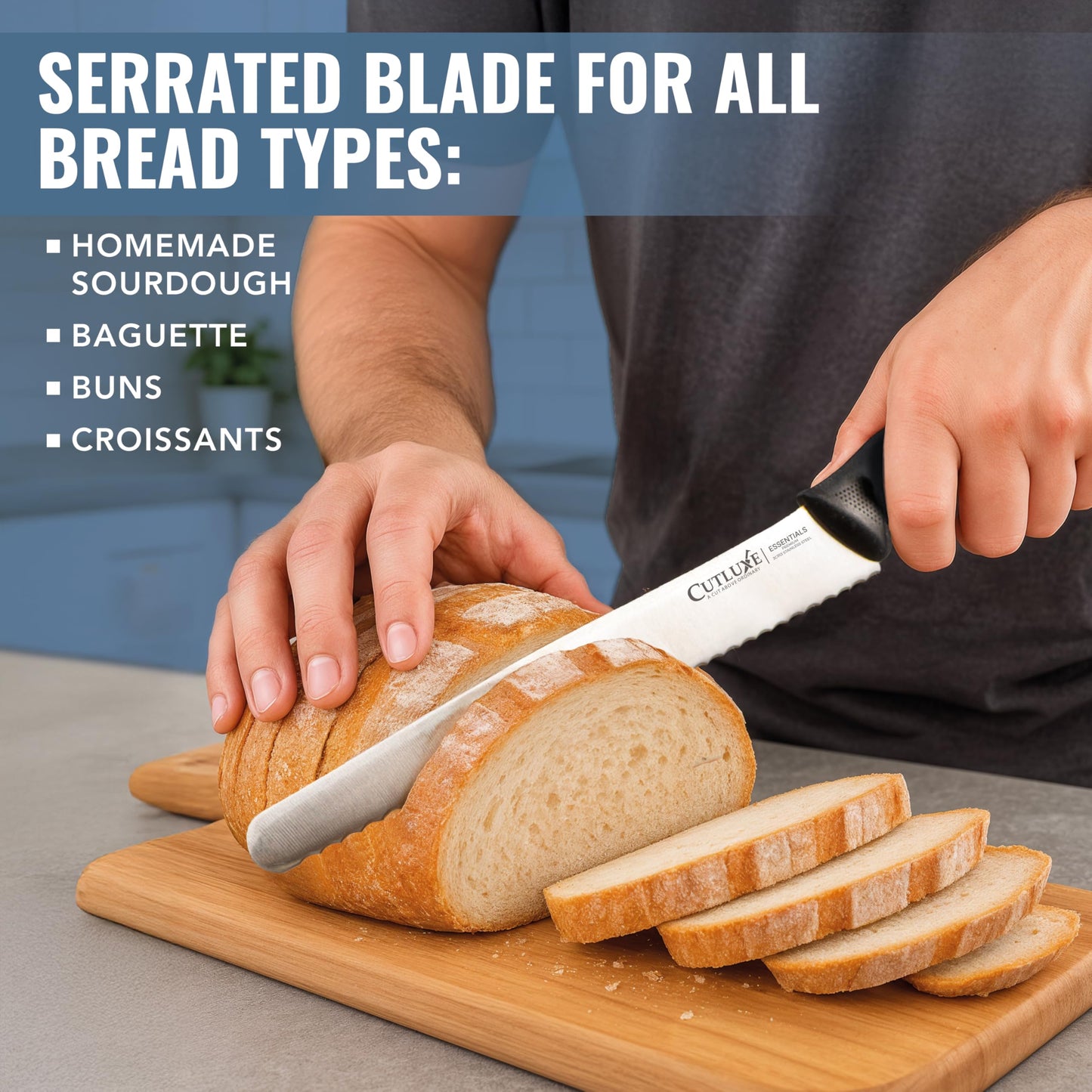 Cutluxe Bread Knife with Cover – 10" Razor-Sharp Serrated Stainless Steel Blade, Ergonomic Anti-Slip Handle – Perfect for Sourdough & Homemade Bread