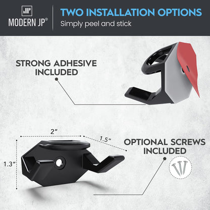 Modern JP Hat Hooks - Strong Adhesive Wall Rack for Baseball Caps | 16-Pack, Minimalist Design, Black