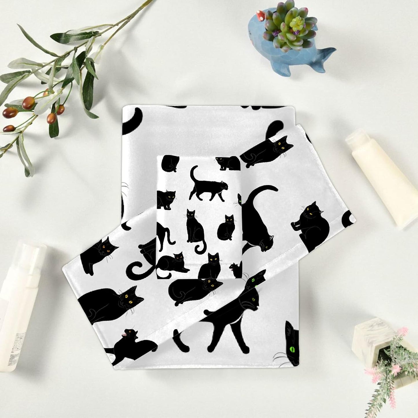 3 Sets, 1 1 1 Set Black Cats Piece Towel Bathroom Bath Towel, Washcloth, Hand Towel, Cotton Fast Dry Soft Absorbent